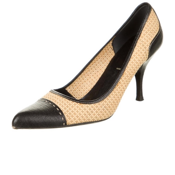 Prada Shoes - Prada Two-Tone Black and Tan Heels| Prada Heels| Black and Cream Prada Heels